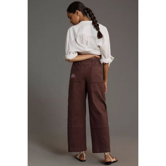 Anthropologie The Izzie Relaxed Pull-On Barrel Pants Pilcro Embroidered M NEW - Picture 3 of 8